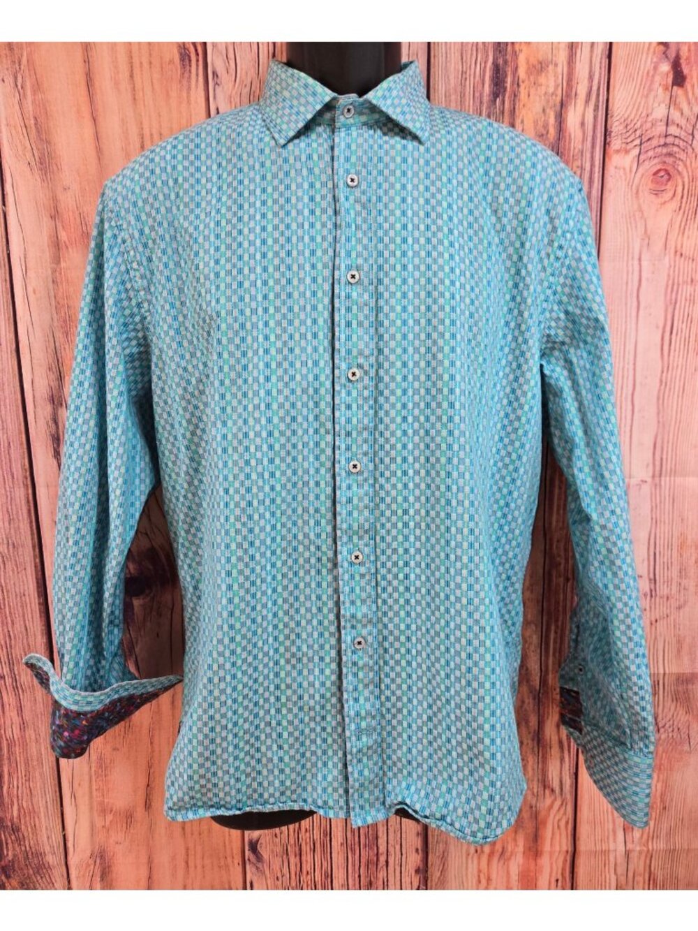 Scully Mens Turquoise Check Long Sleeve Shirt Medium